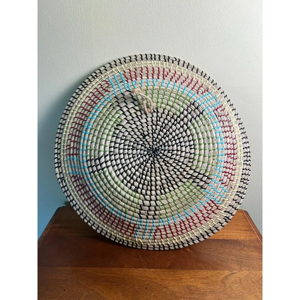 Handcrafted Coiled Woven Wall Basket Tray | Fiber Art Decorative Basket |